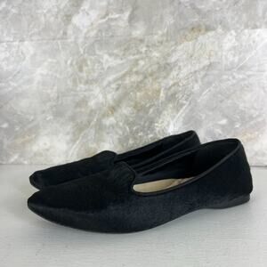 Birdies Blackbird Flats Womens 7 Black Calf Hair Smoking Slippers Comfort Luxe